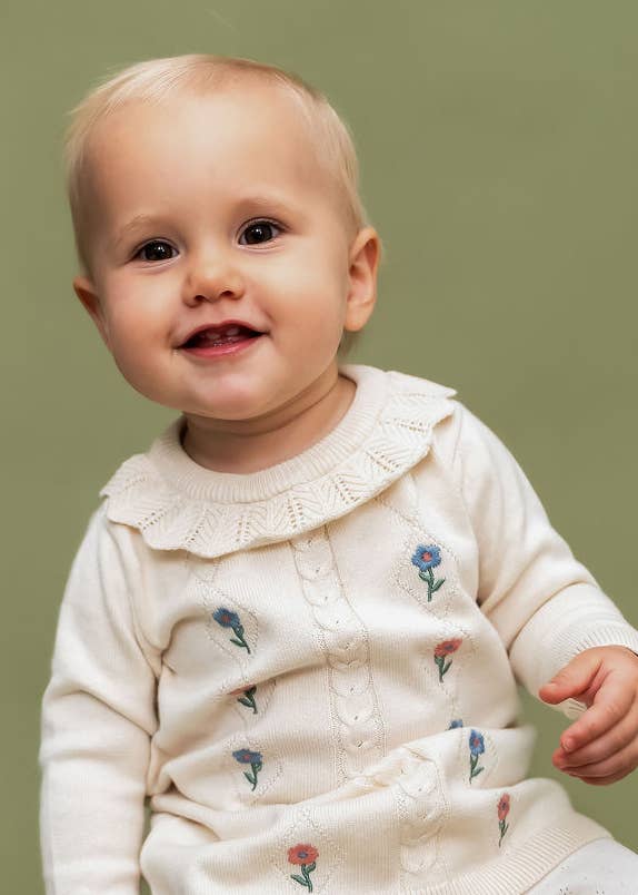 Emma Floral Embroidered Knit Baby Ruffle Dress
