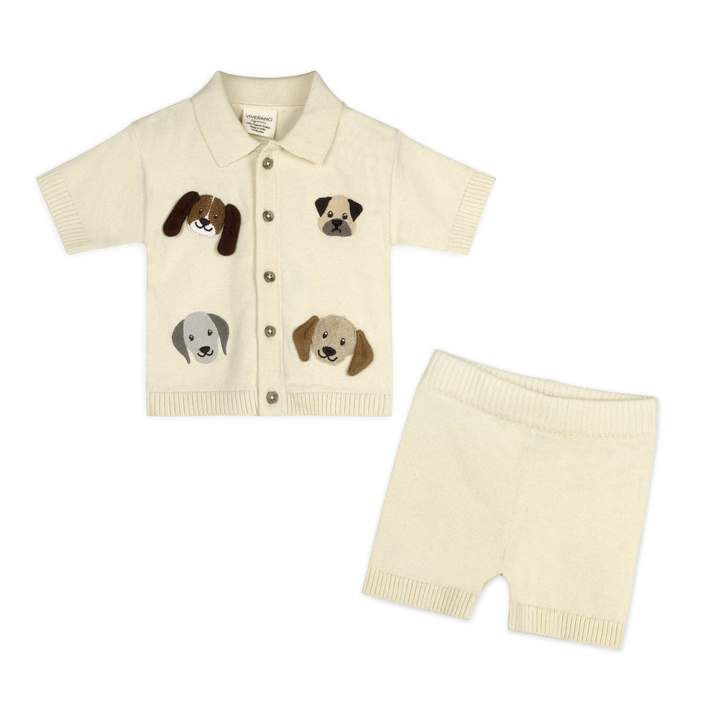 Doggy Embroidered Baby Shirt & Shorts Set (Organic Cotton)
