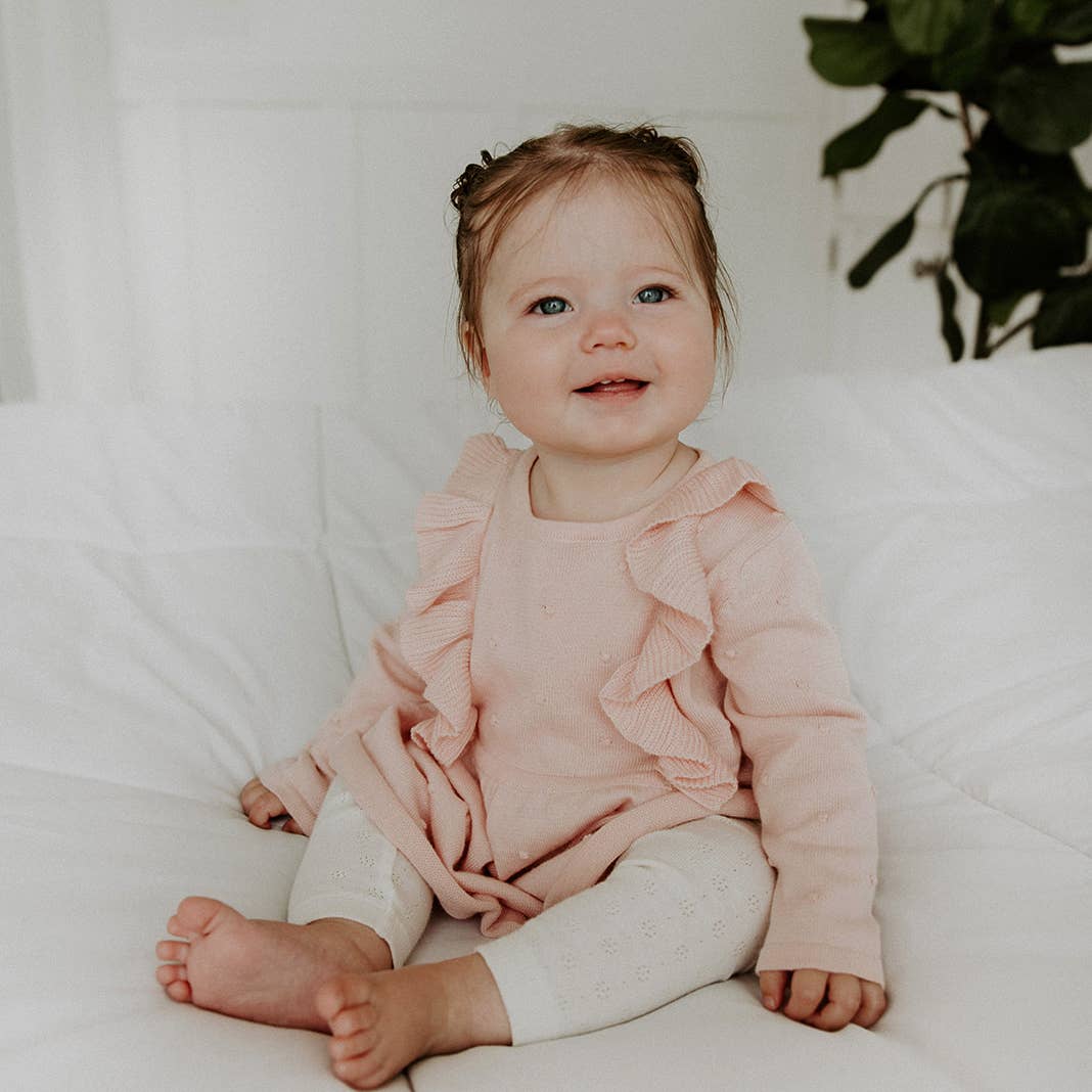 Milan Ruffle Bobble Baby Sweater Knit Dress (Organic Cotton)