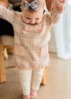 Sophie Bow Checkered Sweater Knit Baby Dress -Organic Cotton