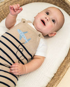 Airplane Stripe Embroidered Baby Knit Romper (Organic)