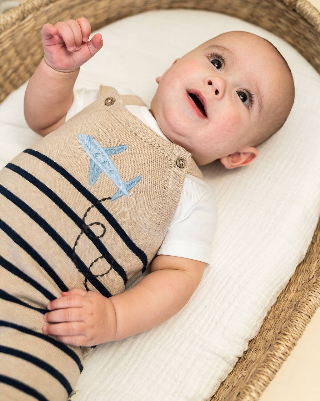 Airplane Stripe Embroidered Baby Knit Romper (Organic)