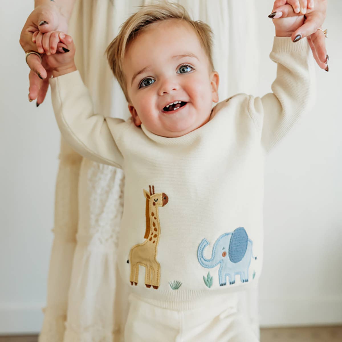 Safari Applique Sweater Knit Baby Pullover Organic