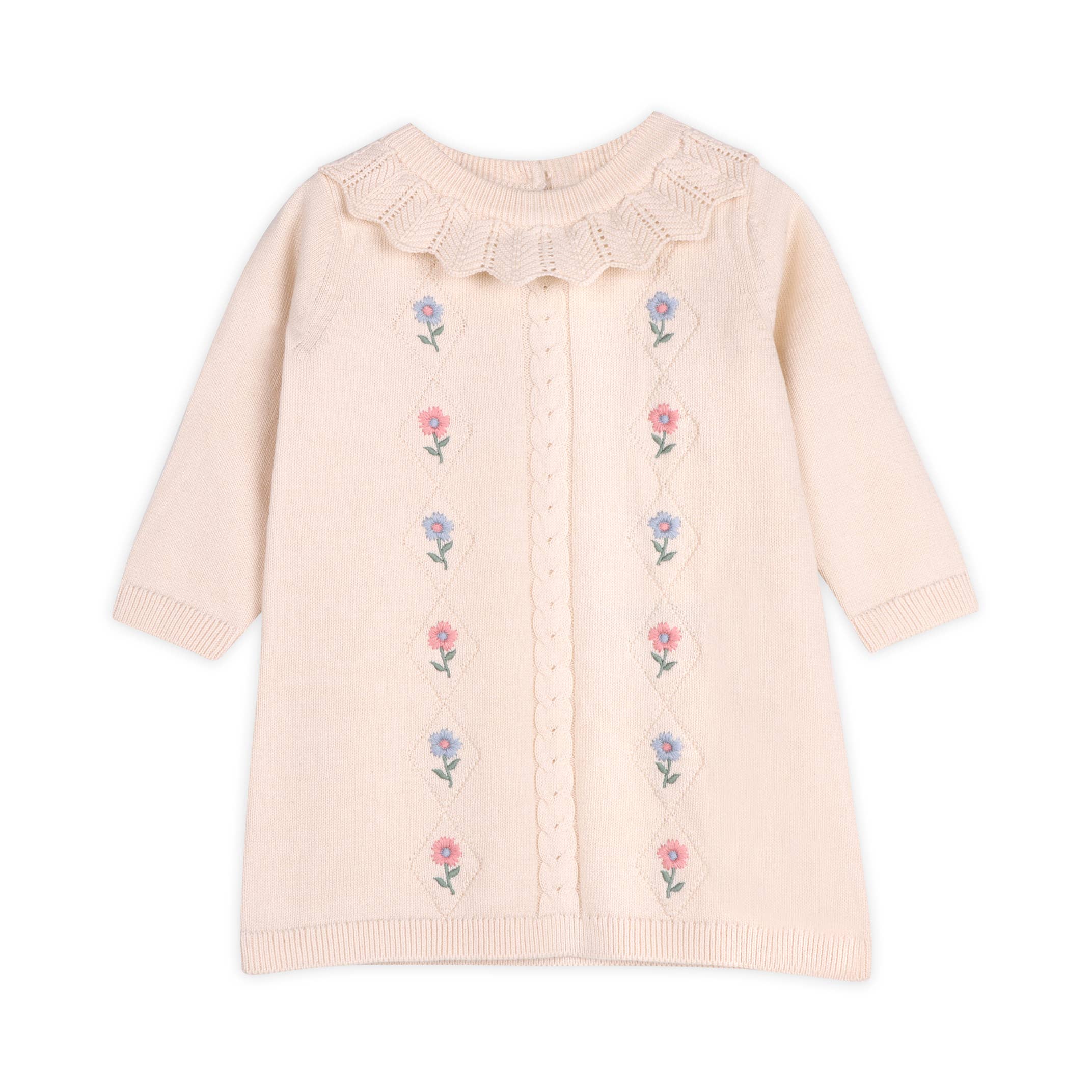 Emma Floral Embroidered Knit Baby Ruffle Dress
