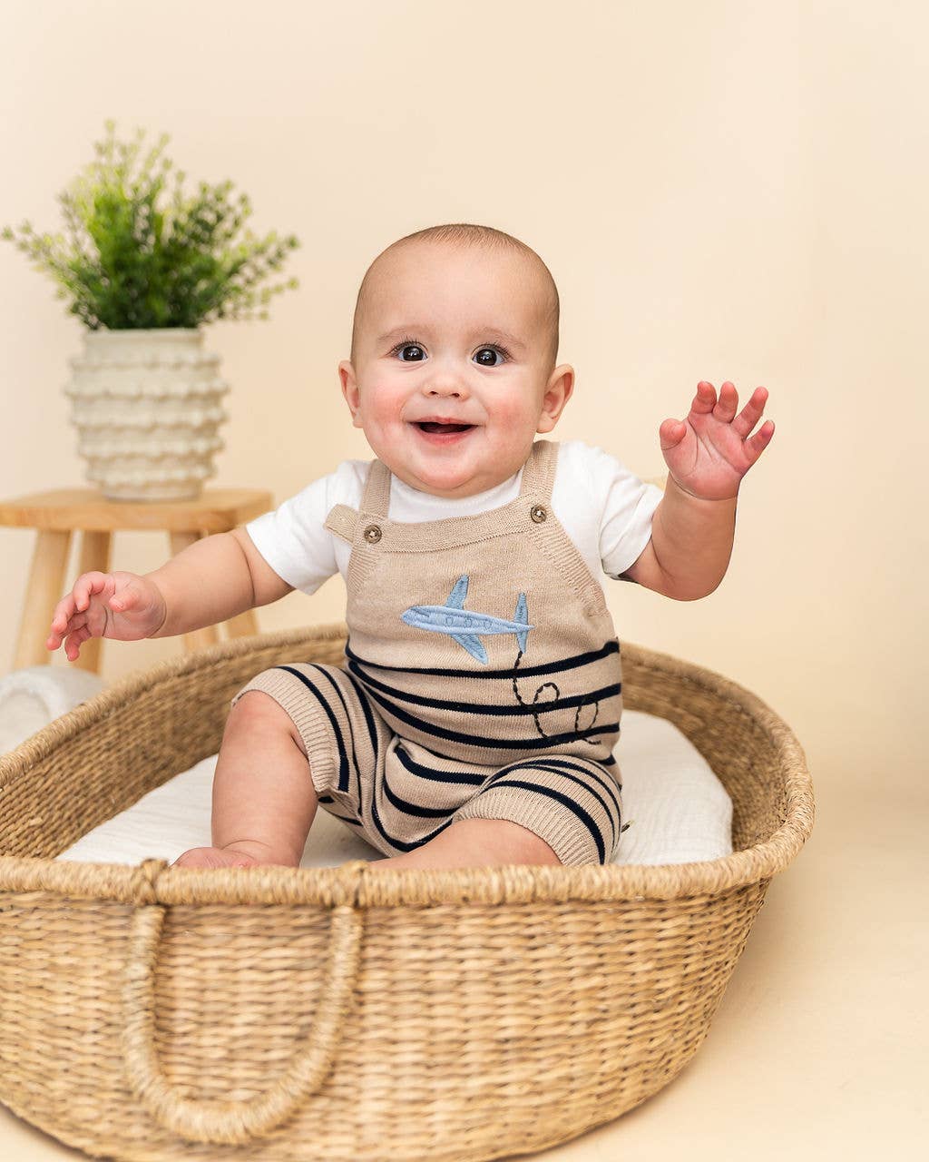 Airplane Stripe Embroidered Baby Knit Romper (Organic)