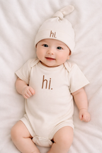 Hi. Embroidered Pecan Cotton Knit Onesie for Baby