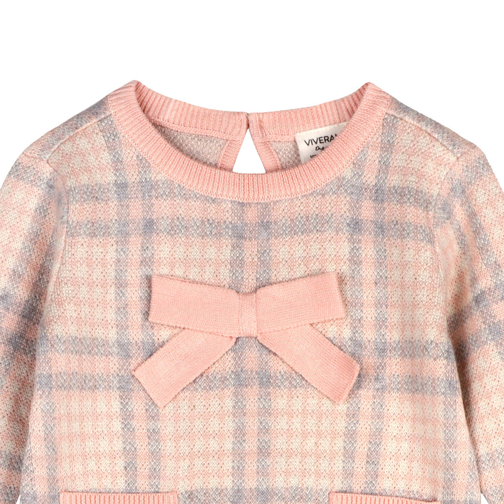 Sophie Bow Checkered Sweater Knit Baby Dress -Organic Cotton