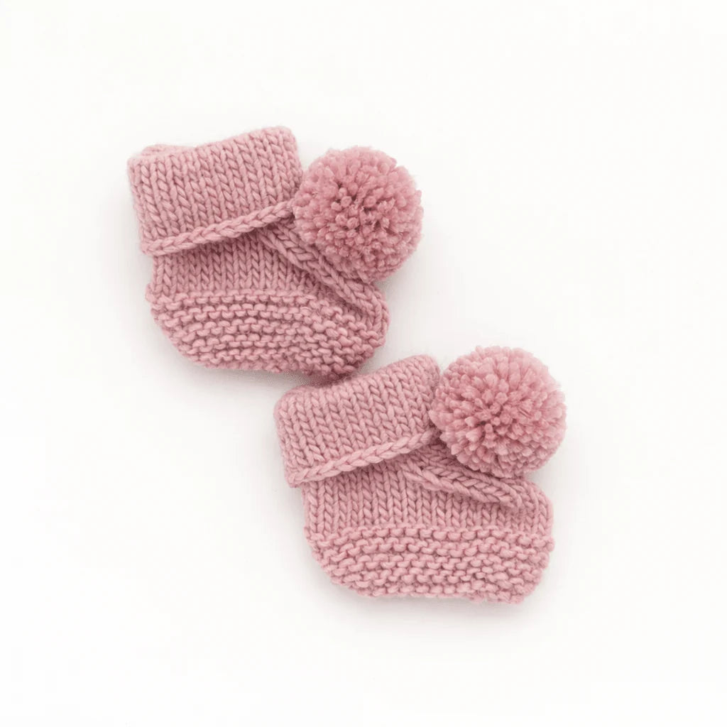 Baby Booties with Pom Poms