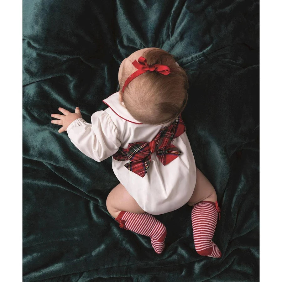 White Poplin Tartan Bow Bubble